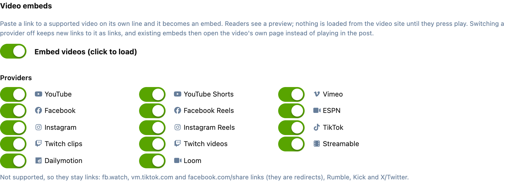 The video settings in the AdminCP