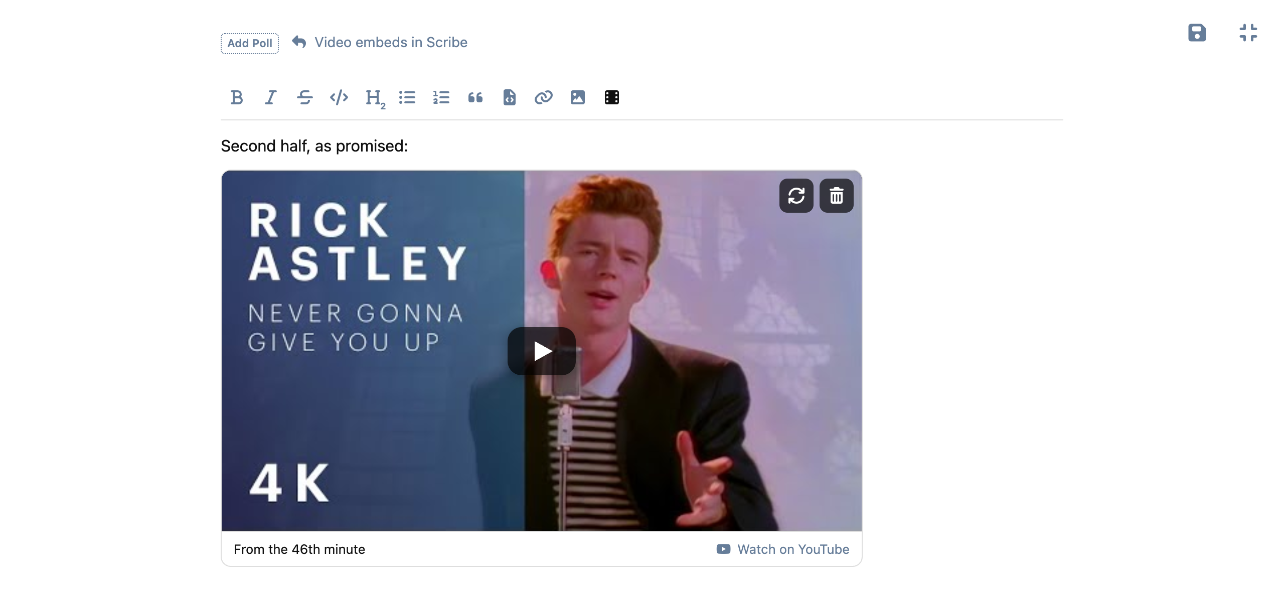 A video in the composer, with its caption