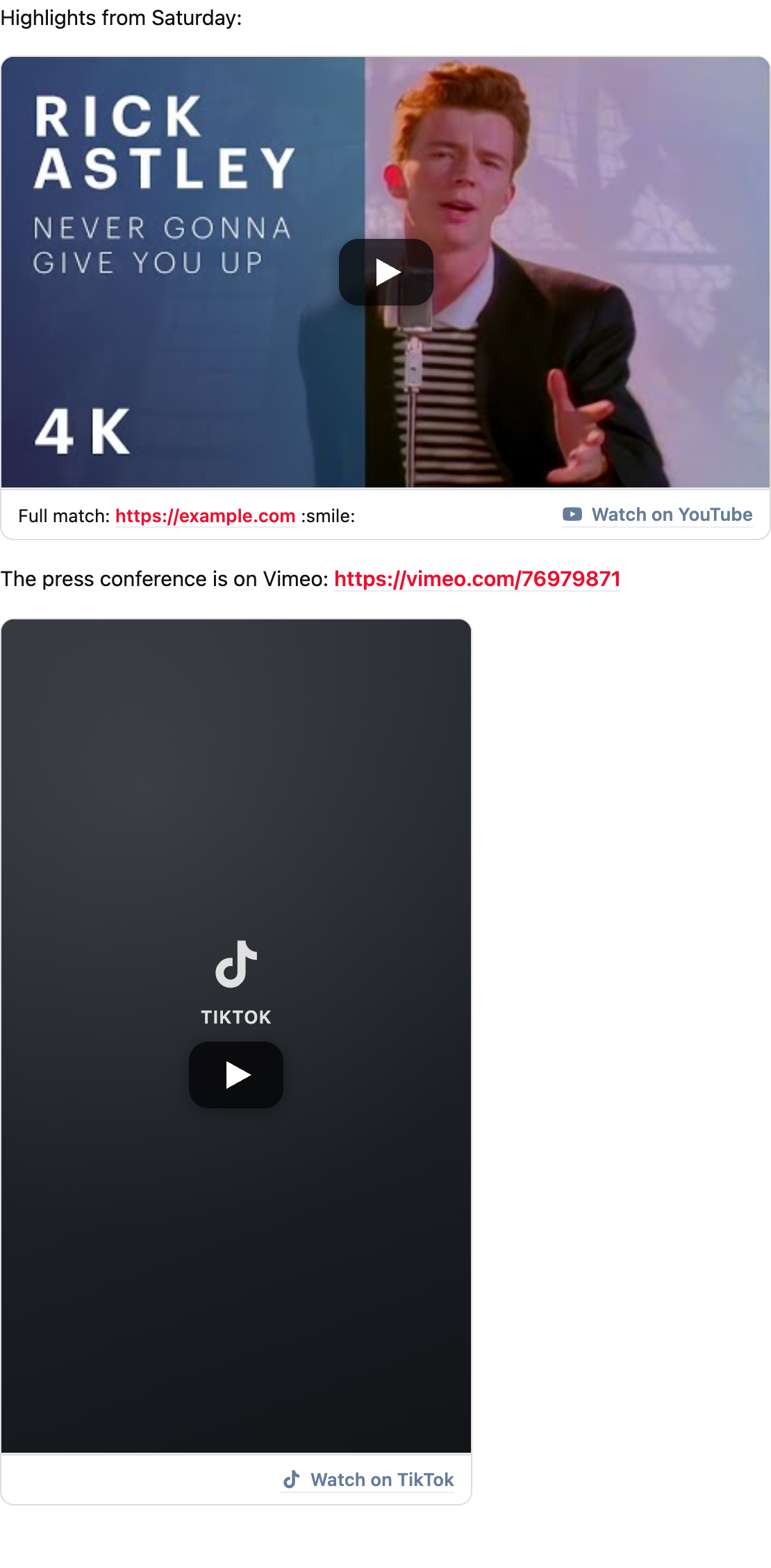 Two embeds in a post: a YouTube video and a vertical TikTok