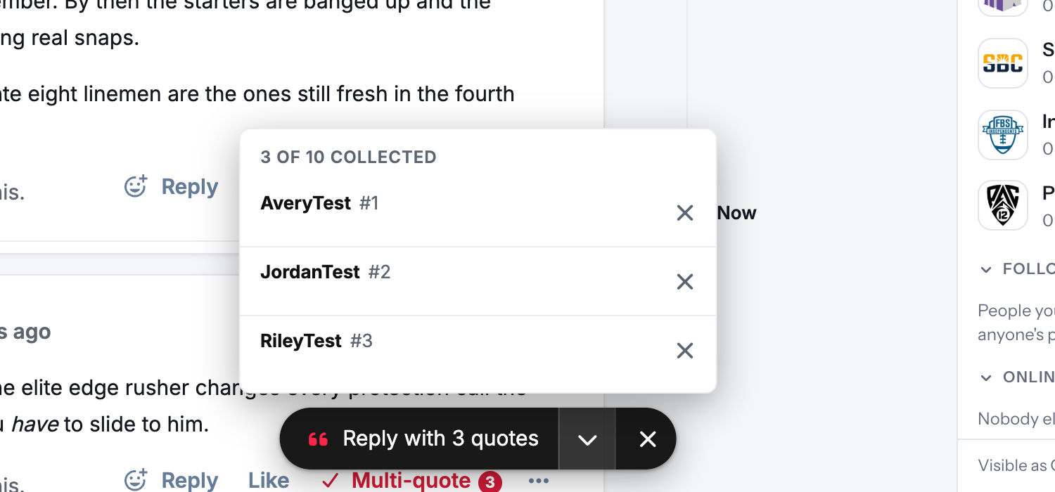 The list of collected quotes above the pill