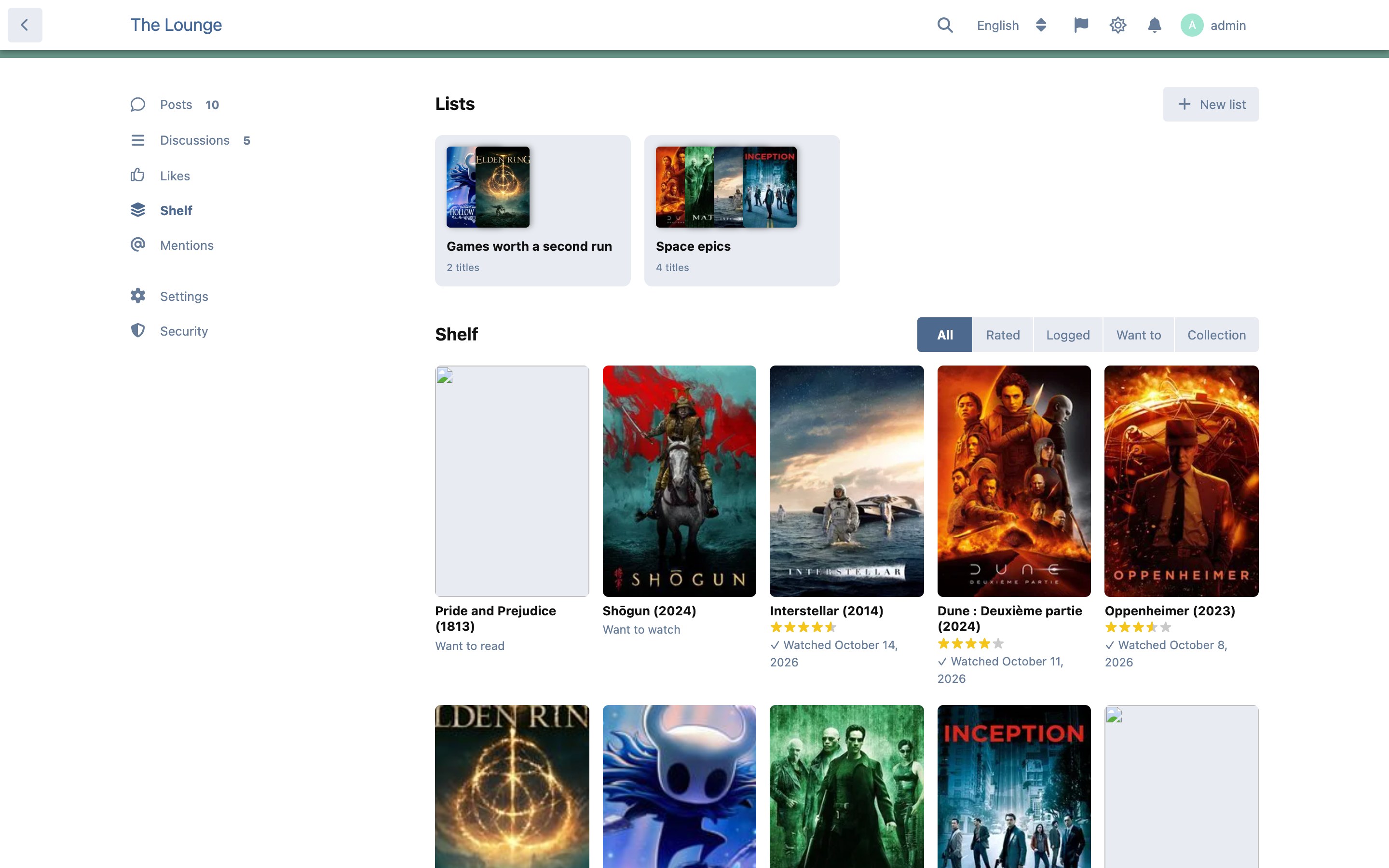 A member's Shelf tab