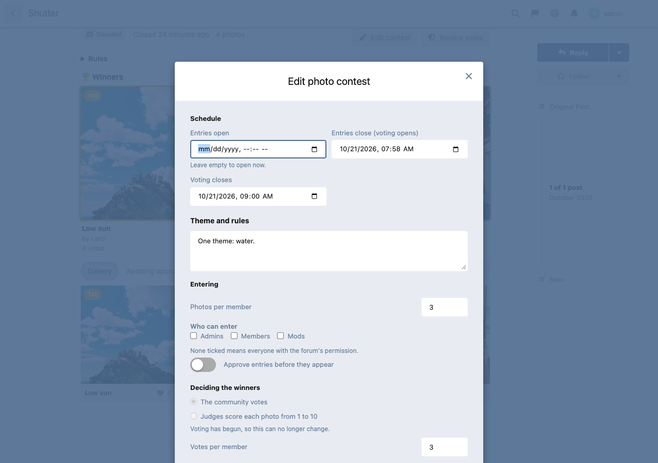The contest settings