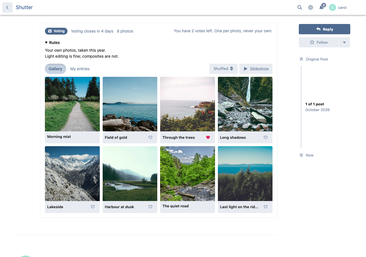 A contest in its voting phase, on the default Flarum theme