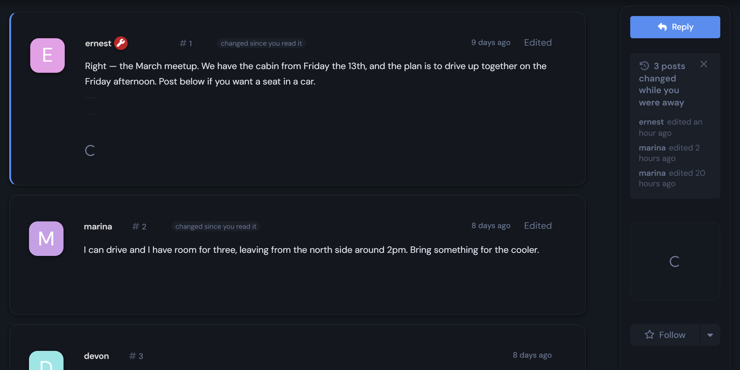 A discussion with two posts edited since the reader last looked