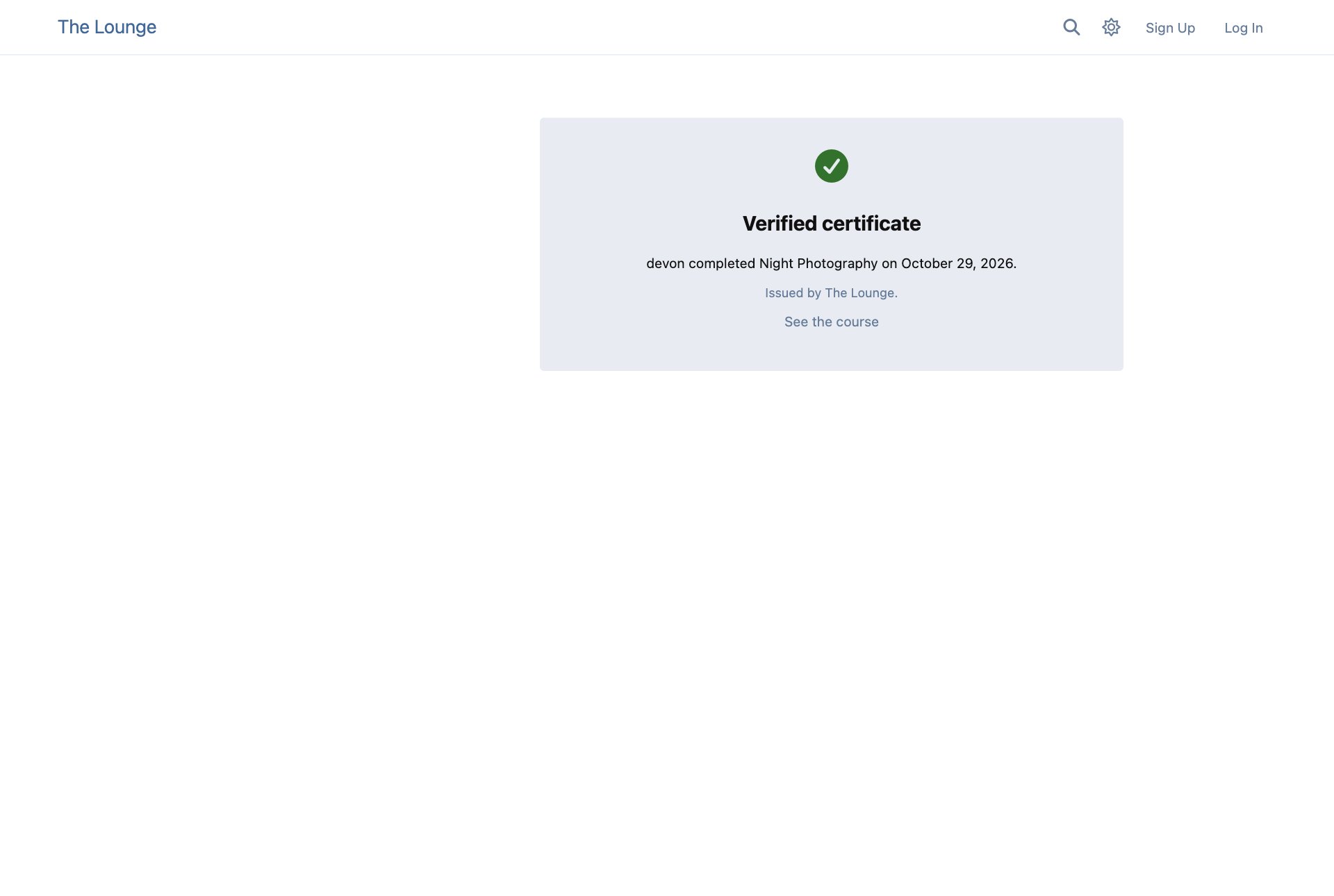 The verification page