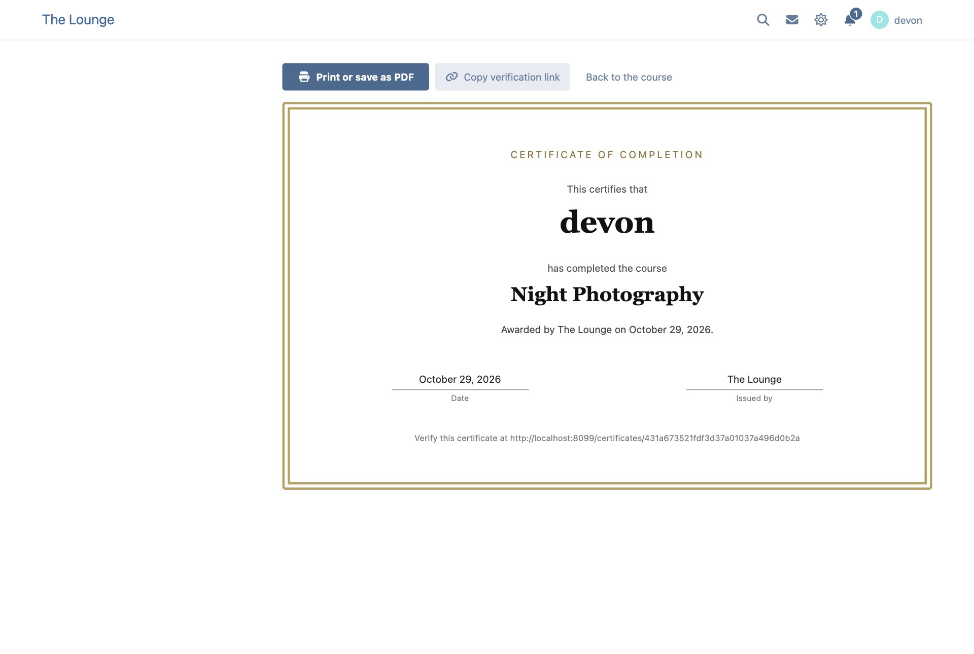 A certificate