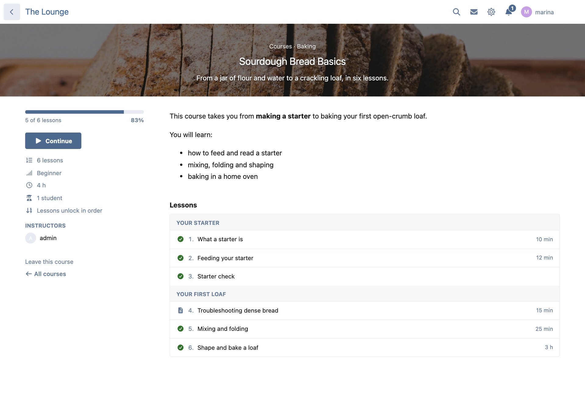 A course page on the default Flarum theme
