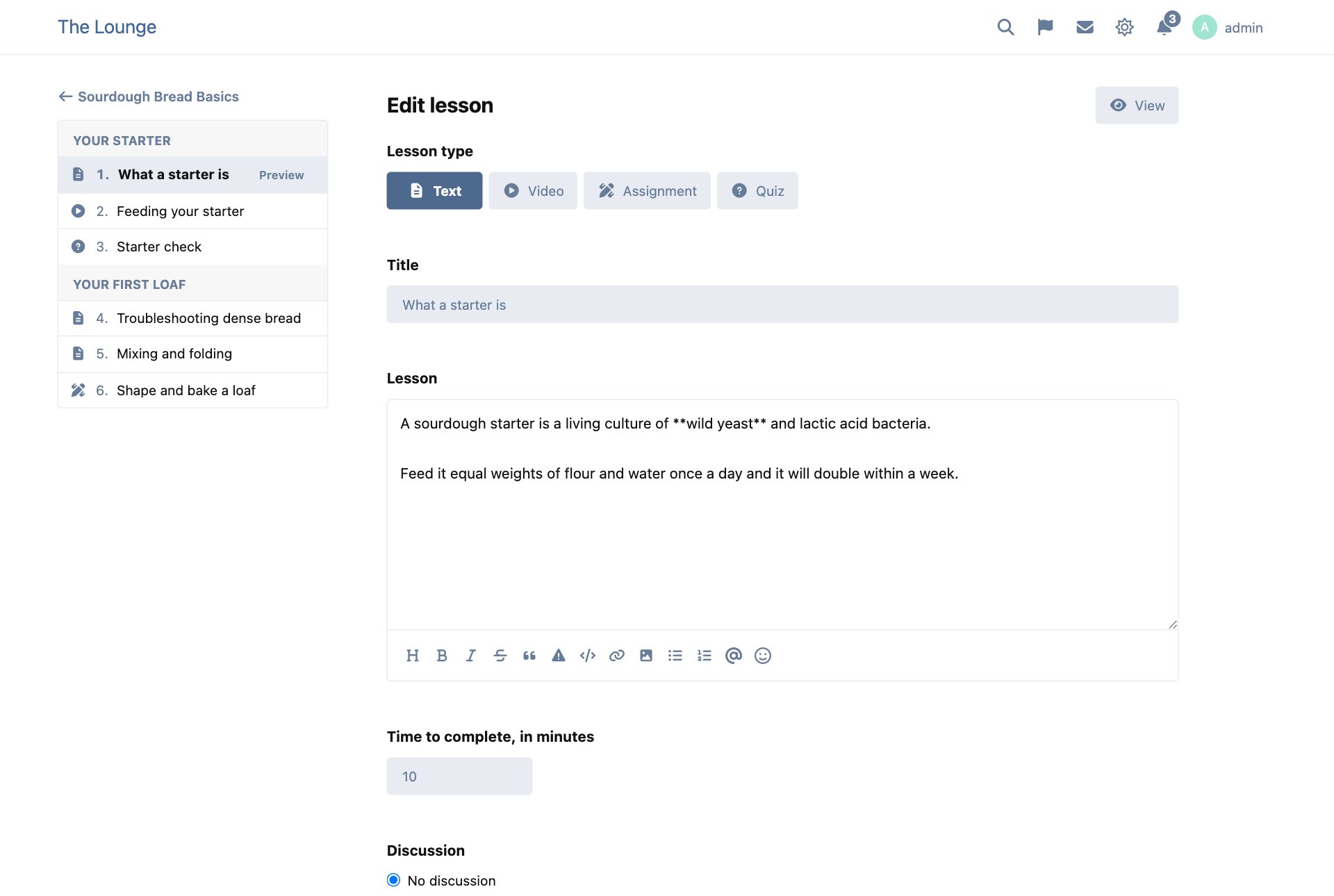 The lesson editor