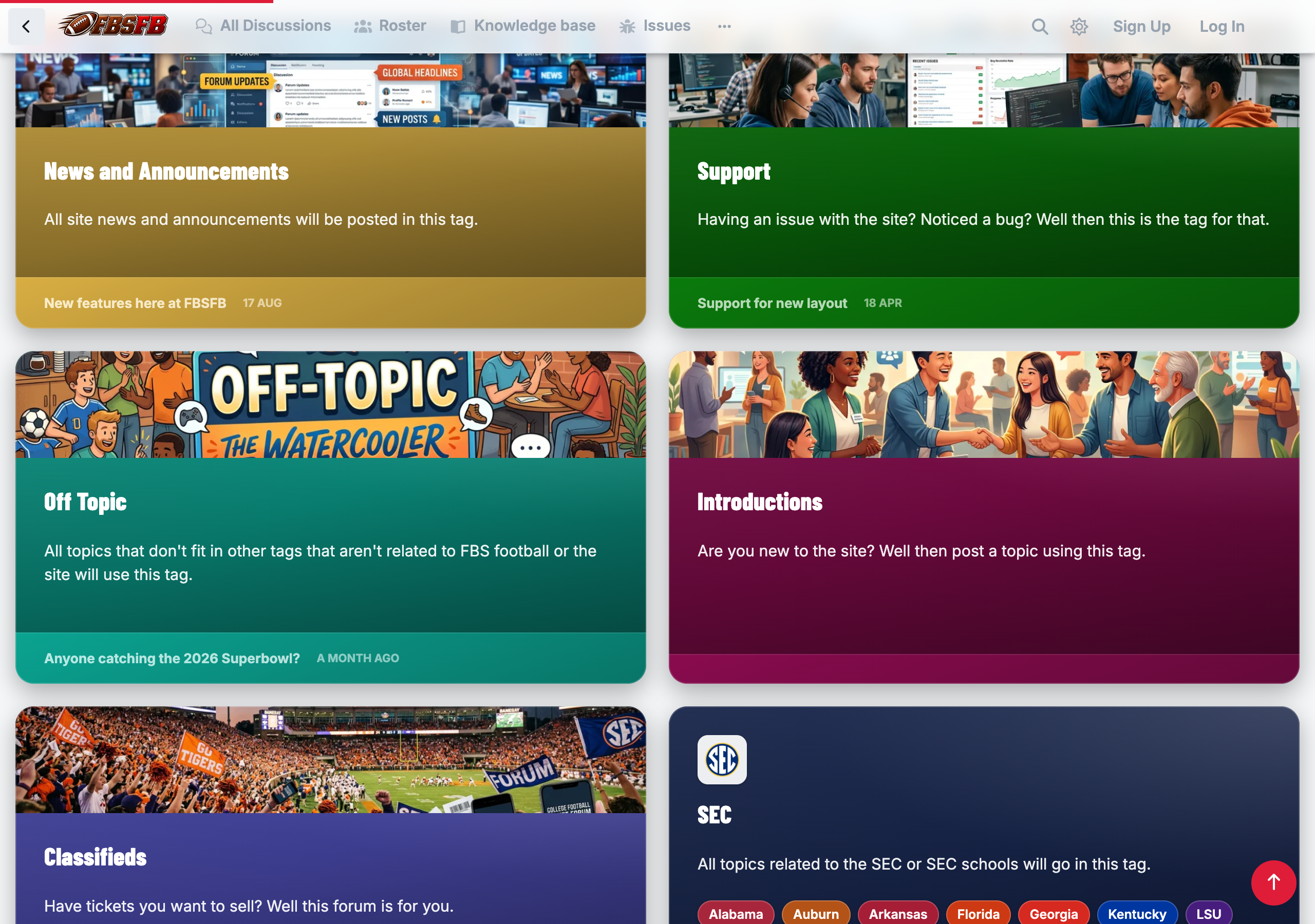 The tags page with a cover image across the top of each tag tile, and a conference logo on a tile without a cover