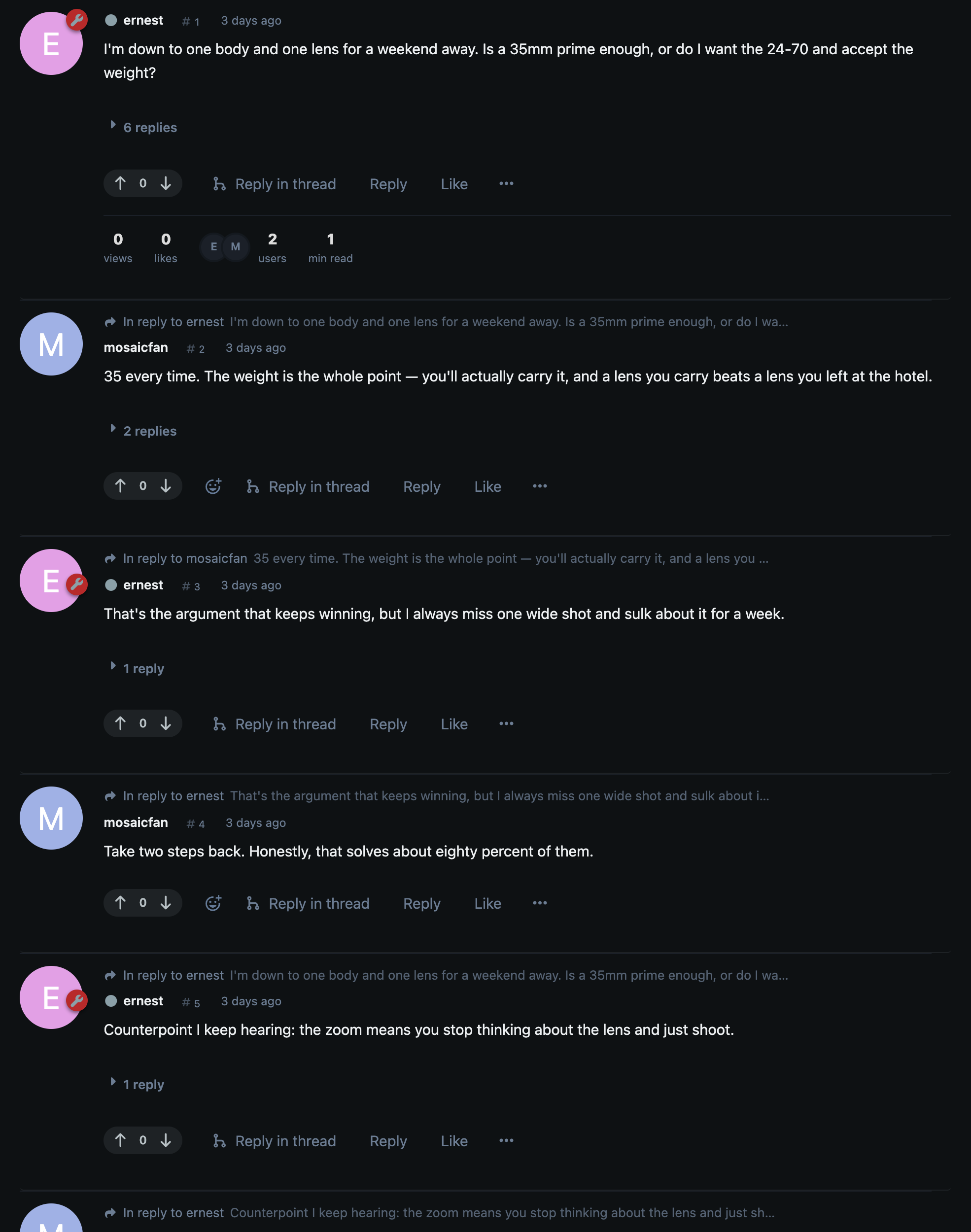 A discussion with reply chips and branch toggles