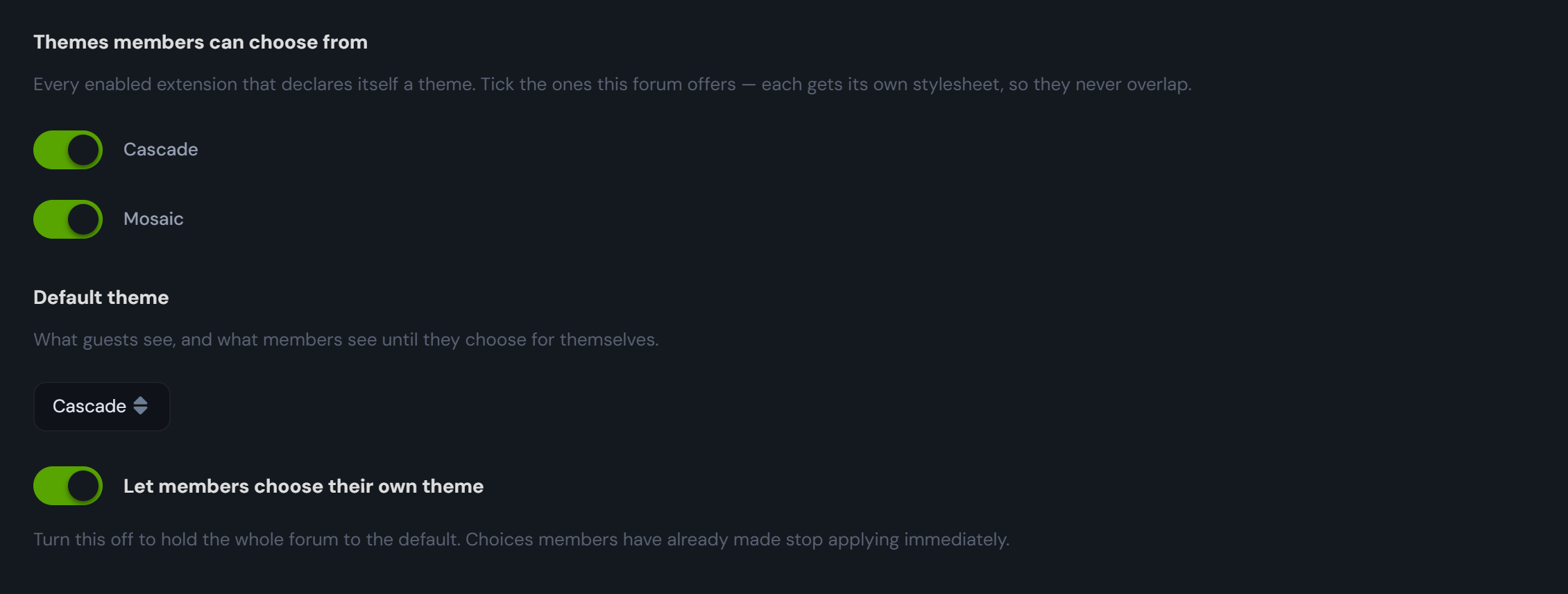 Wardrobe's admin settings