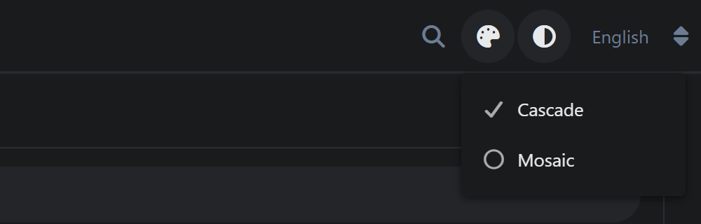 The header switcher, open
