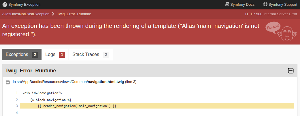 Alias is not registered exception