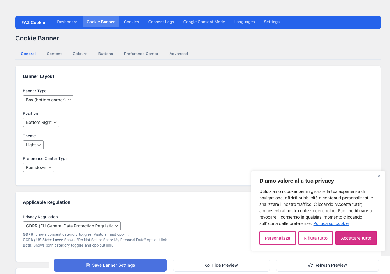 Cookie Banner editor