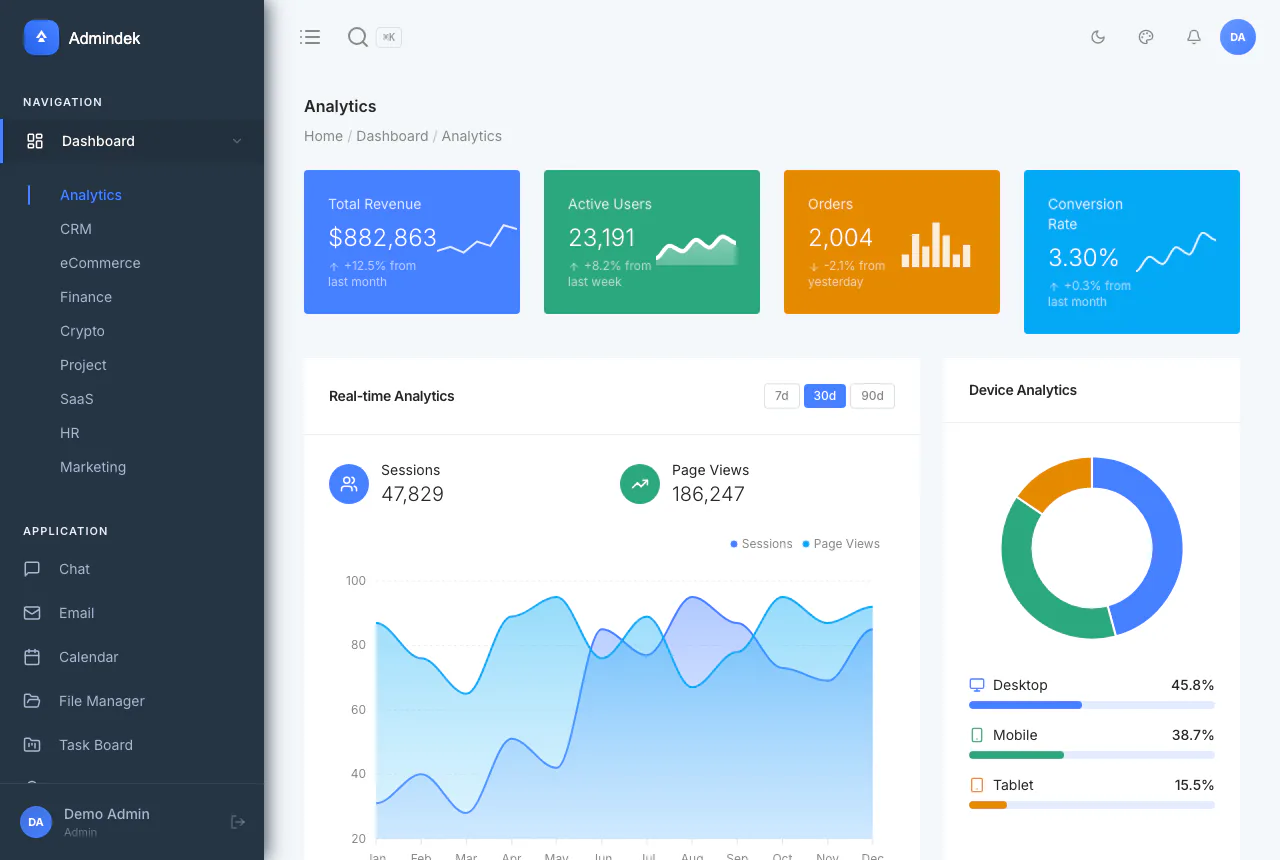 Admindek Laravel — 80+ page Laravel admin with Fortify auth and Spatie RBAC