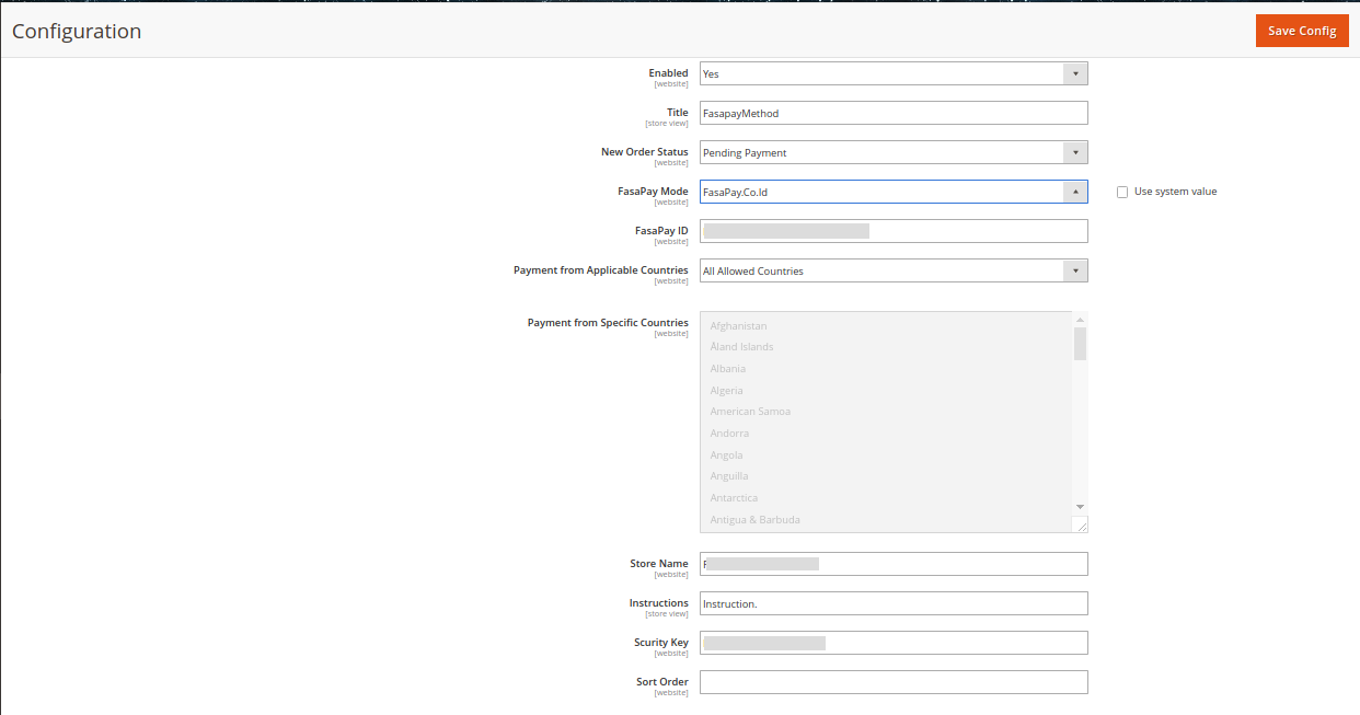 Screenshot of Admin Configuration