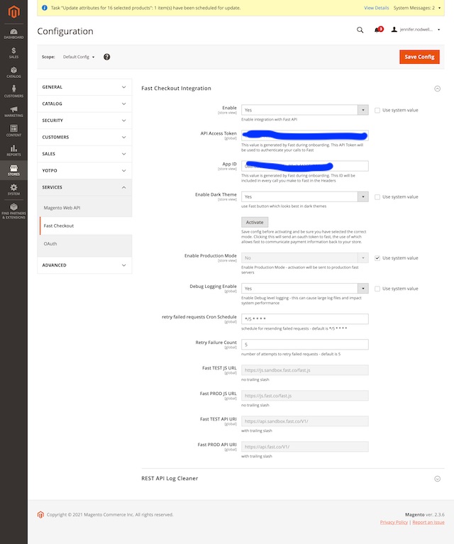 Stores → Configuration -> Service -> Fast Checkout