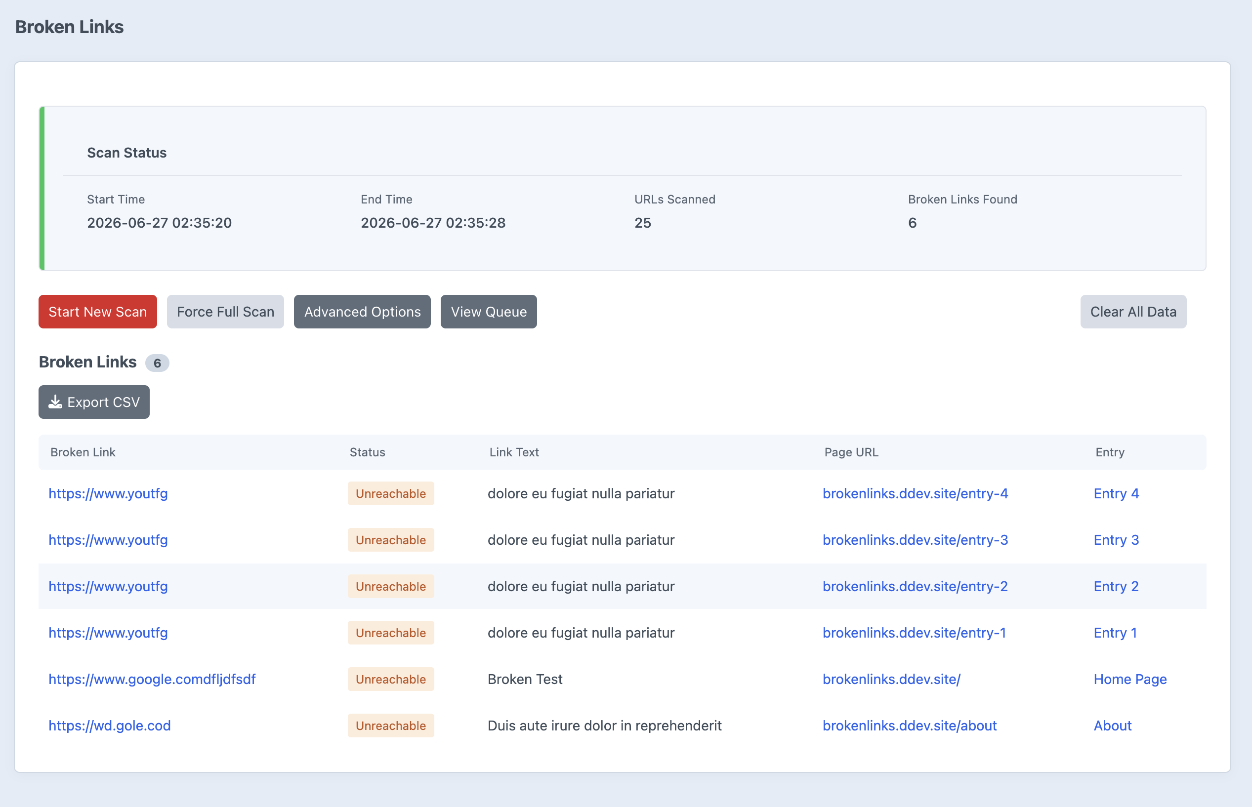 Broken links results in the Control Panel