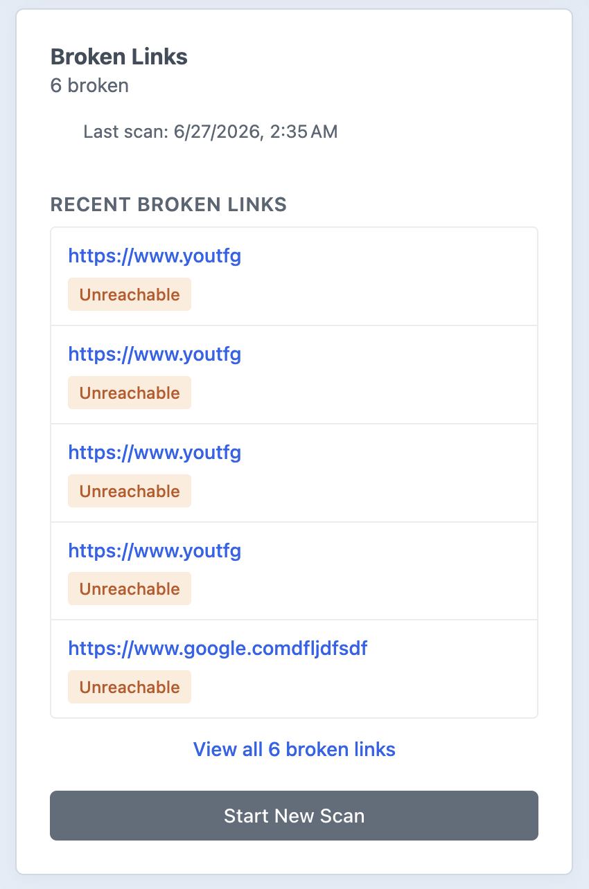 Broken Links dashboard widget