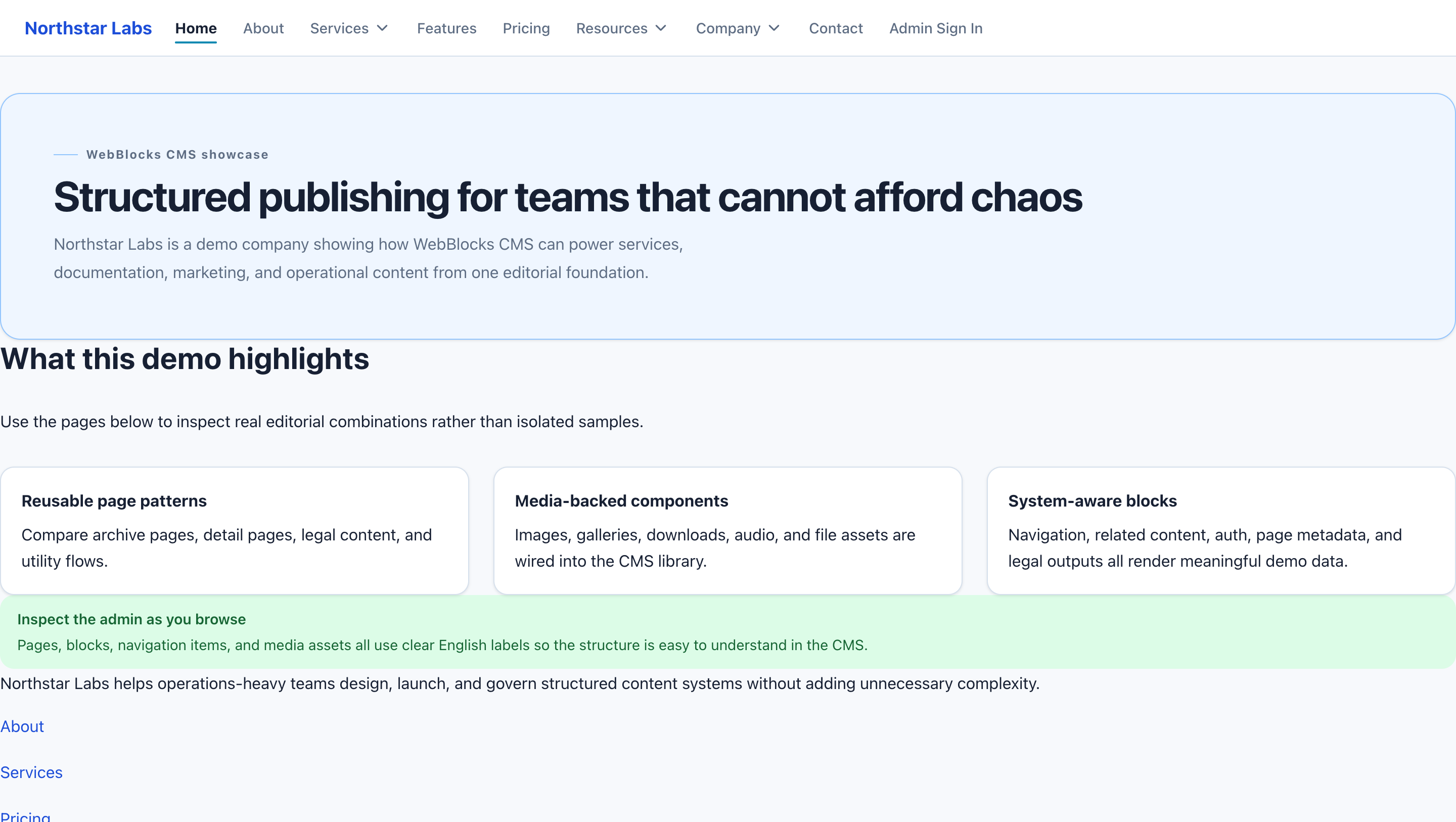 A public site built with WebBlocks CMS
