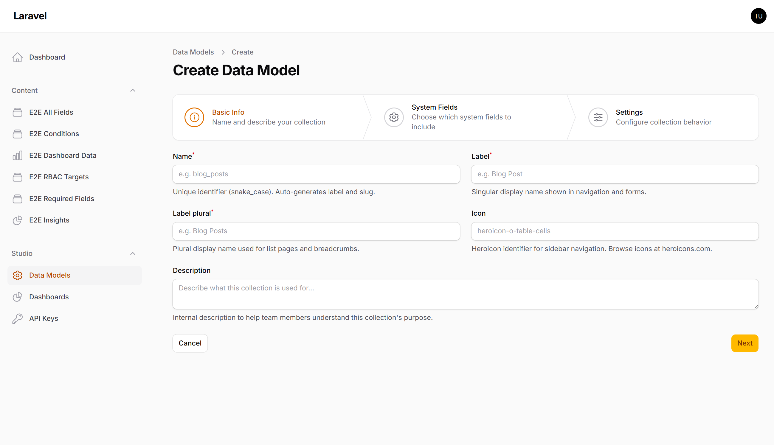 Create Collection — Basic Info