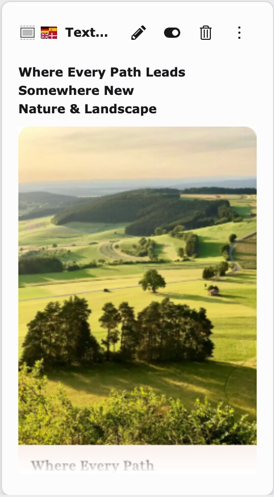 Look's preview of the same teaser: the landscape photo in full card width, the headline fades out because the preview is limited in height