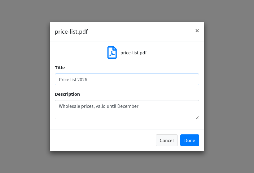 properties modal