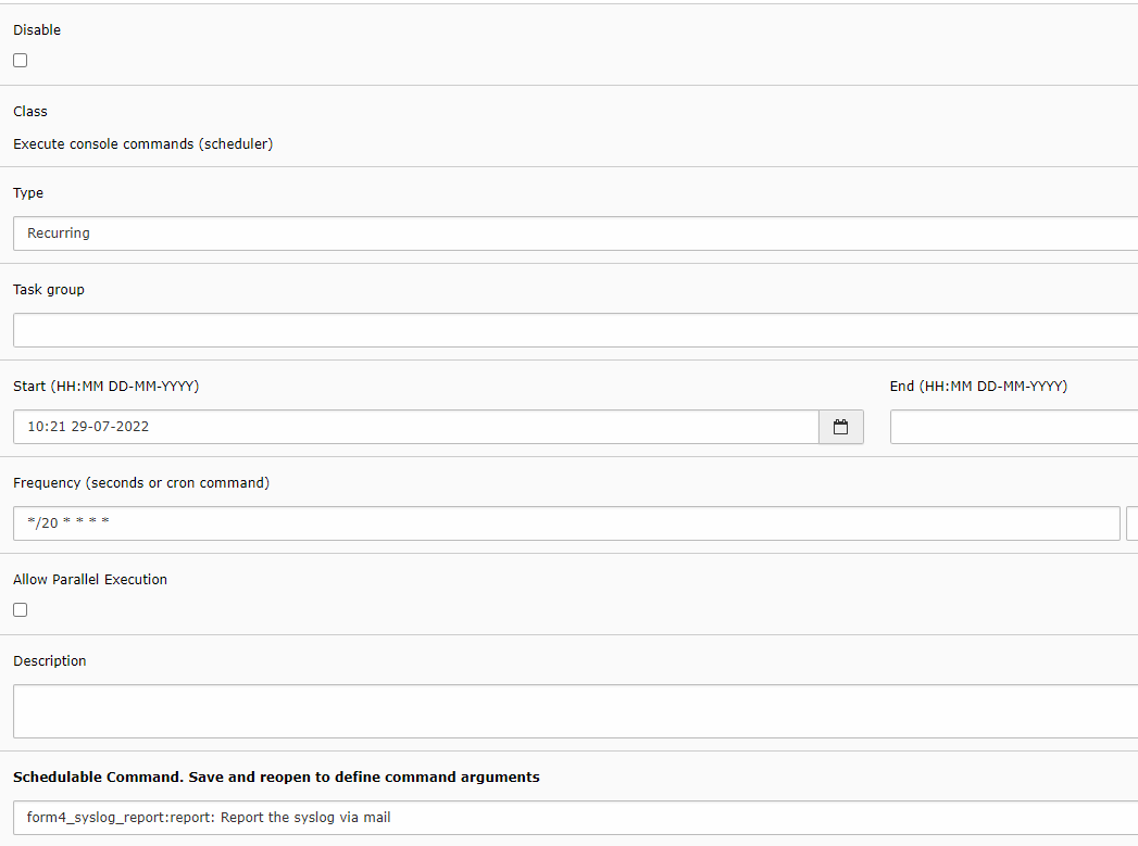 Scheduler task in the TYPO3 backend