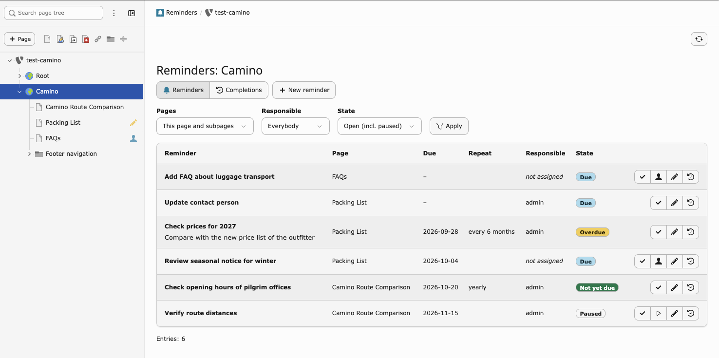 Backend module Reminders