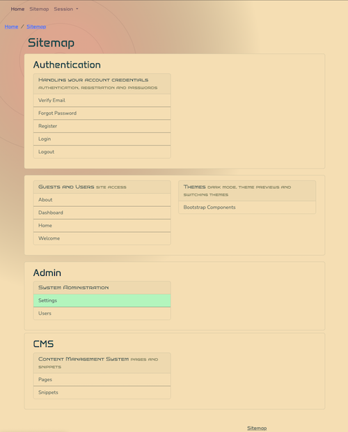 screenshot of the sitemap with the wheat theme.