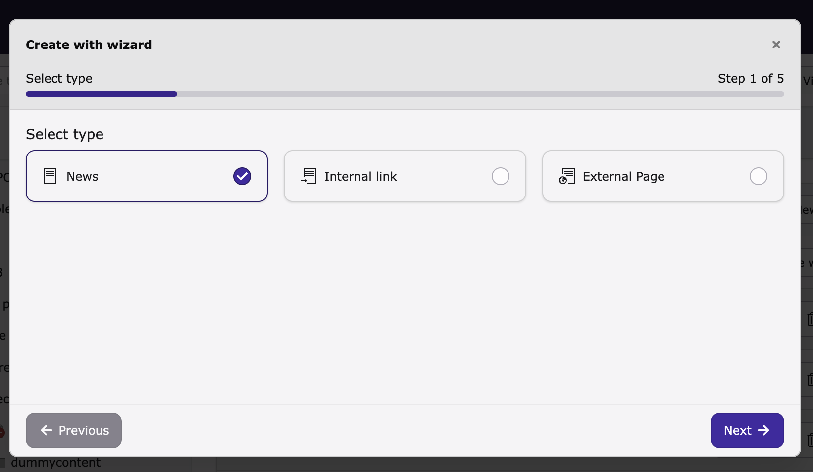 Type selection step
