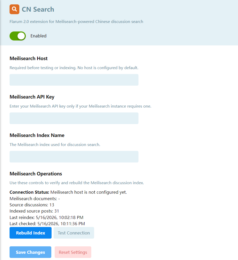 CN Search admin settings