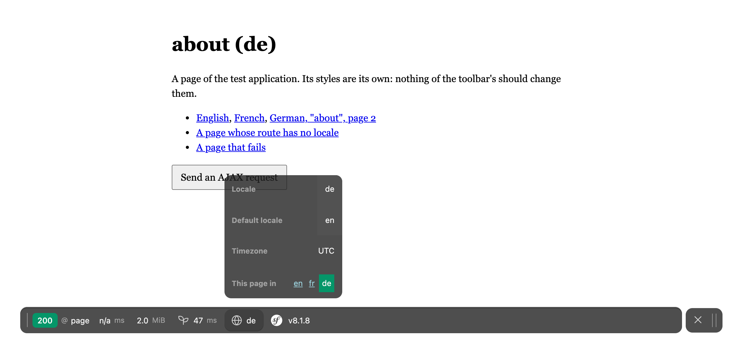 The locale block: the same page in the other locales