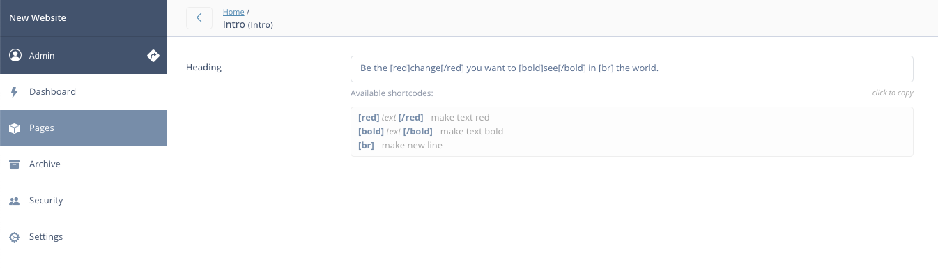 Shortcode field example