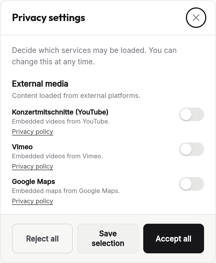 The settings panel