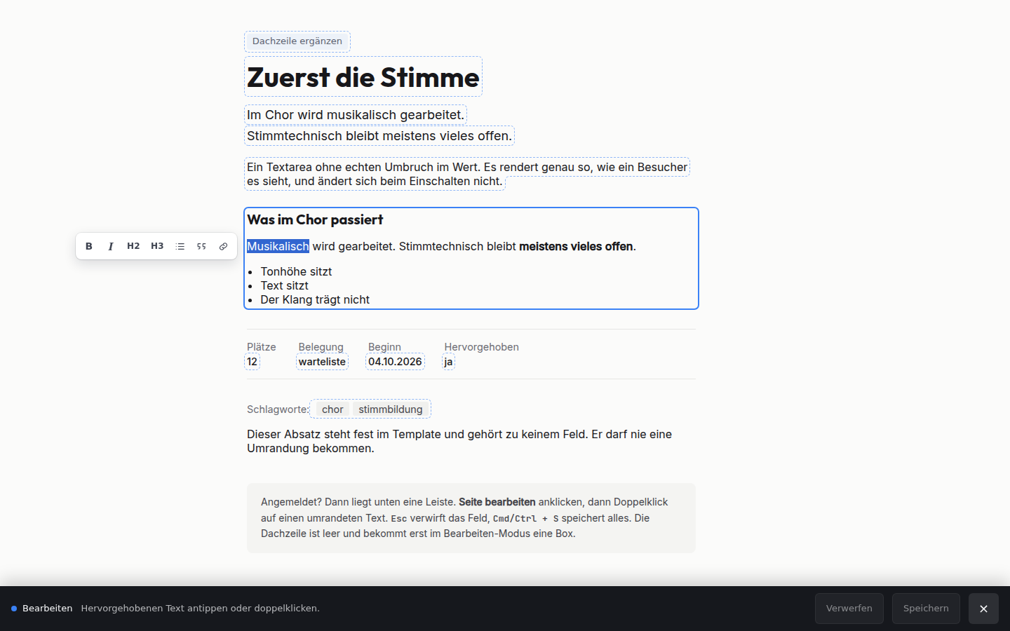 Inline editing on the live page