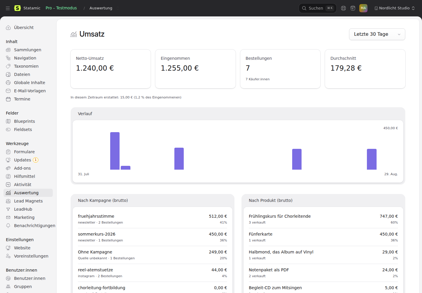 The revenue screen