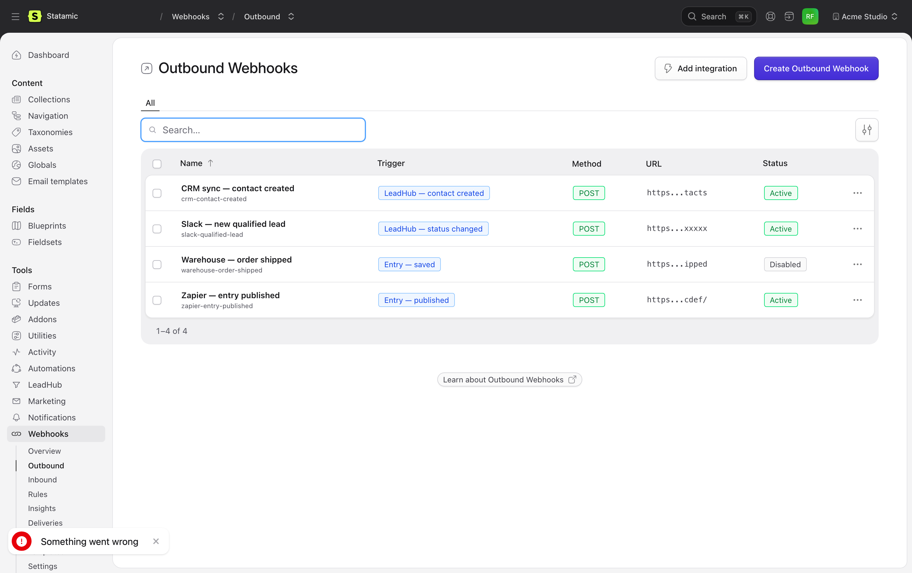 Outbound webhooks