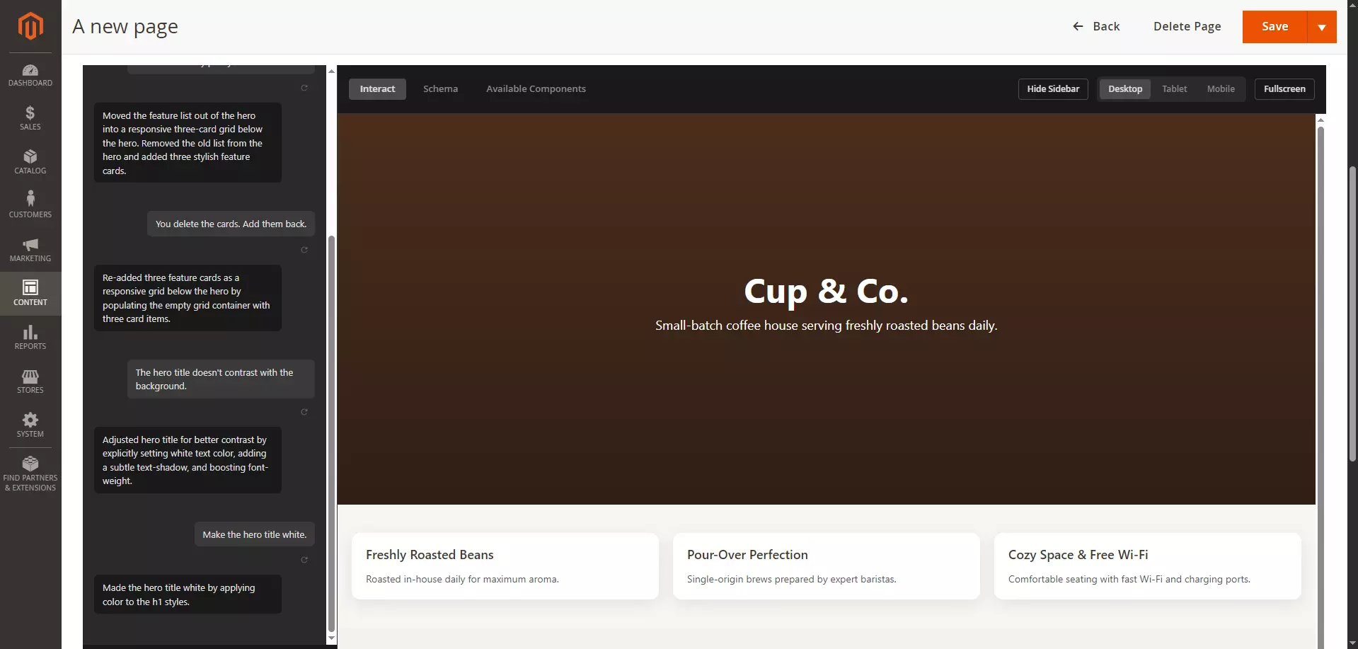An image of the editor in the Magento admin panel