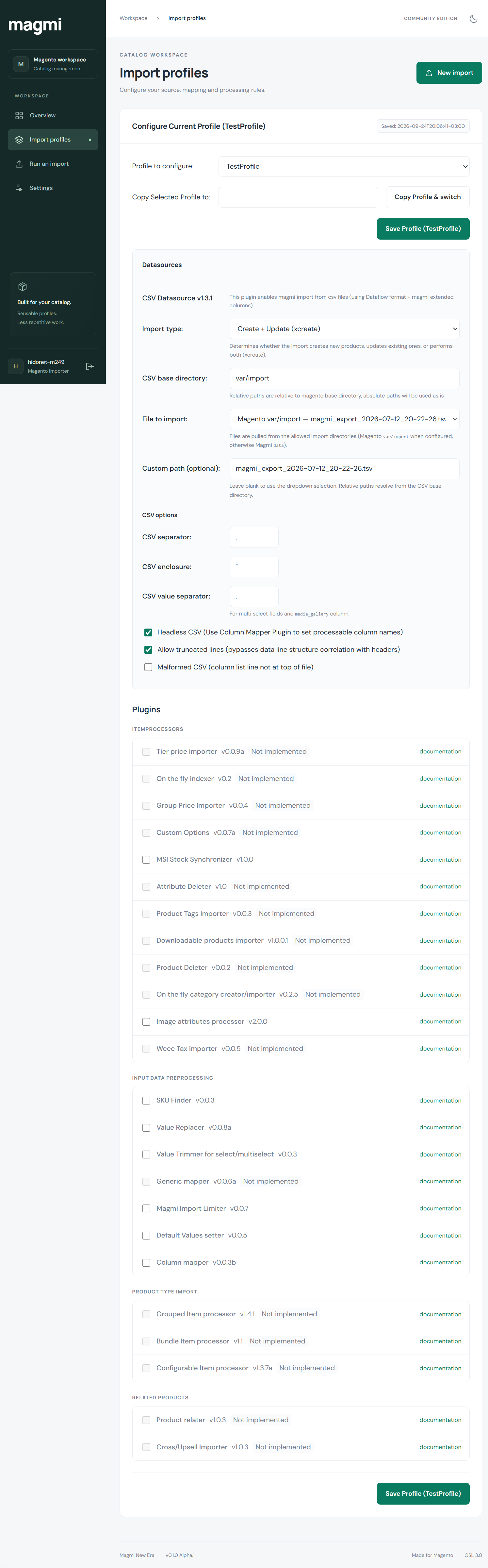 Import profiles