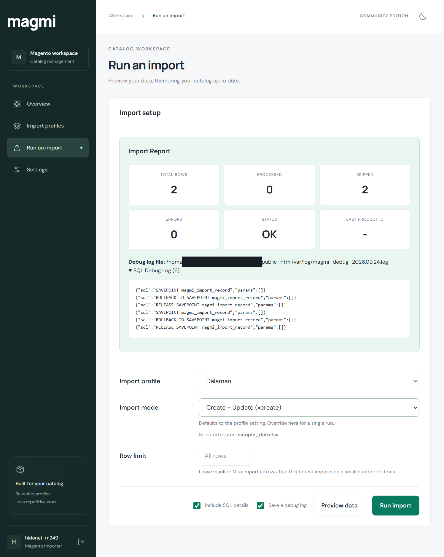 Import report