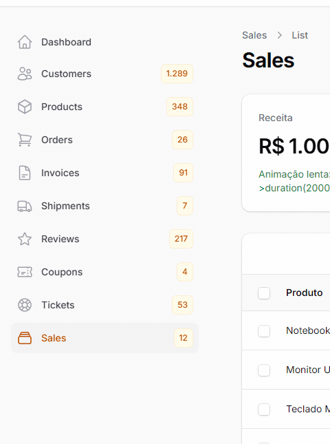 Badge na sidebar recolhida