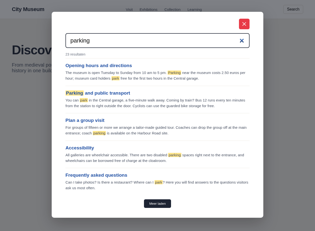 Search overlay with instant results