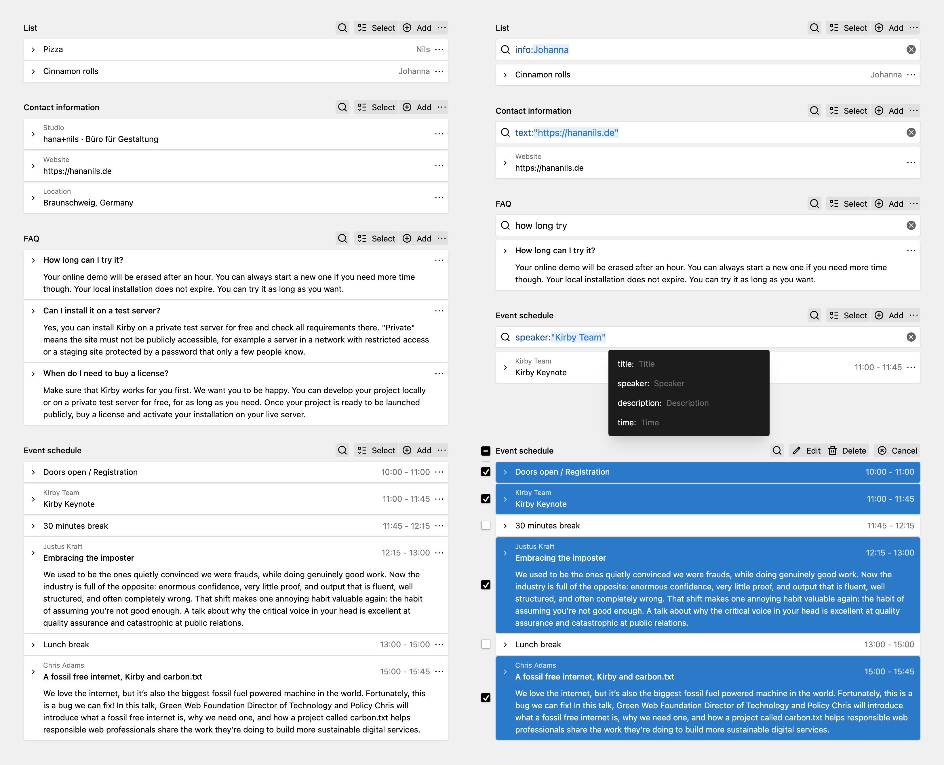 Overview of the Structure Accordion user interface