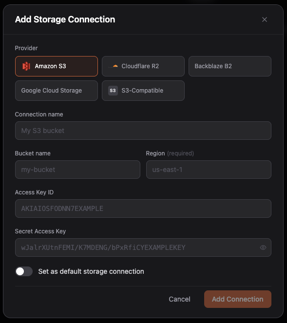 Storage connections