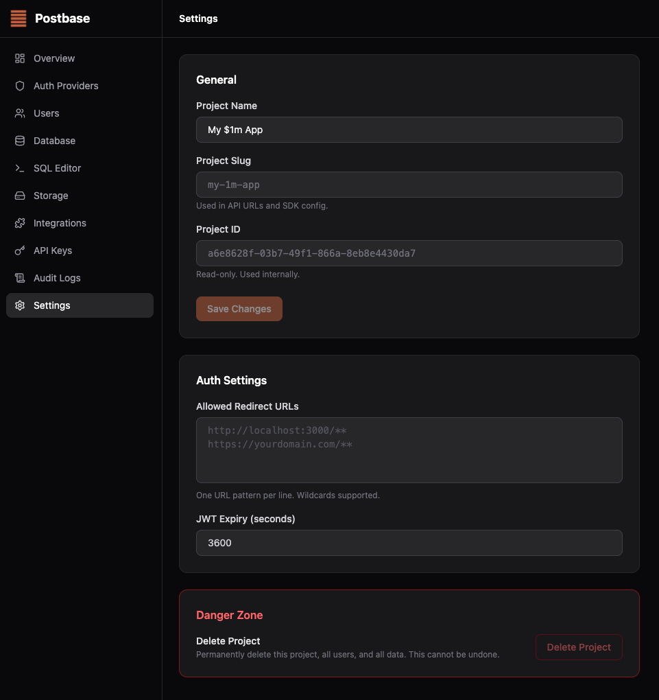 Project settings