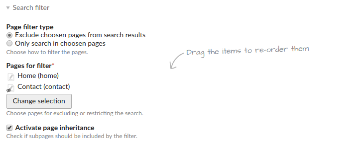 Search engine module filter section