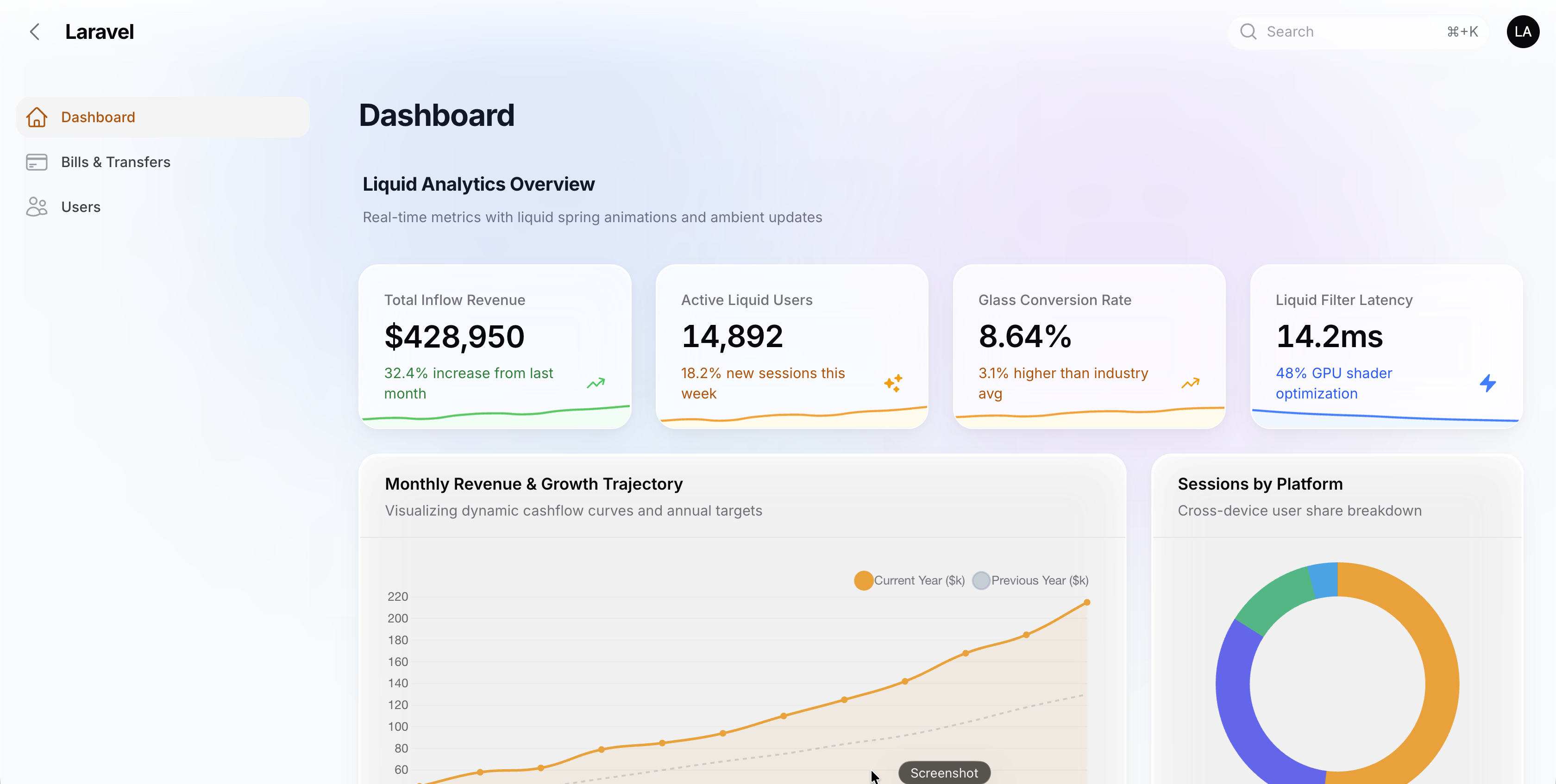 Cyber Glass Dashboard - Light Mode