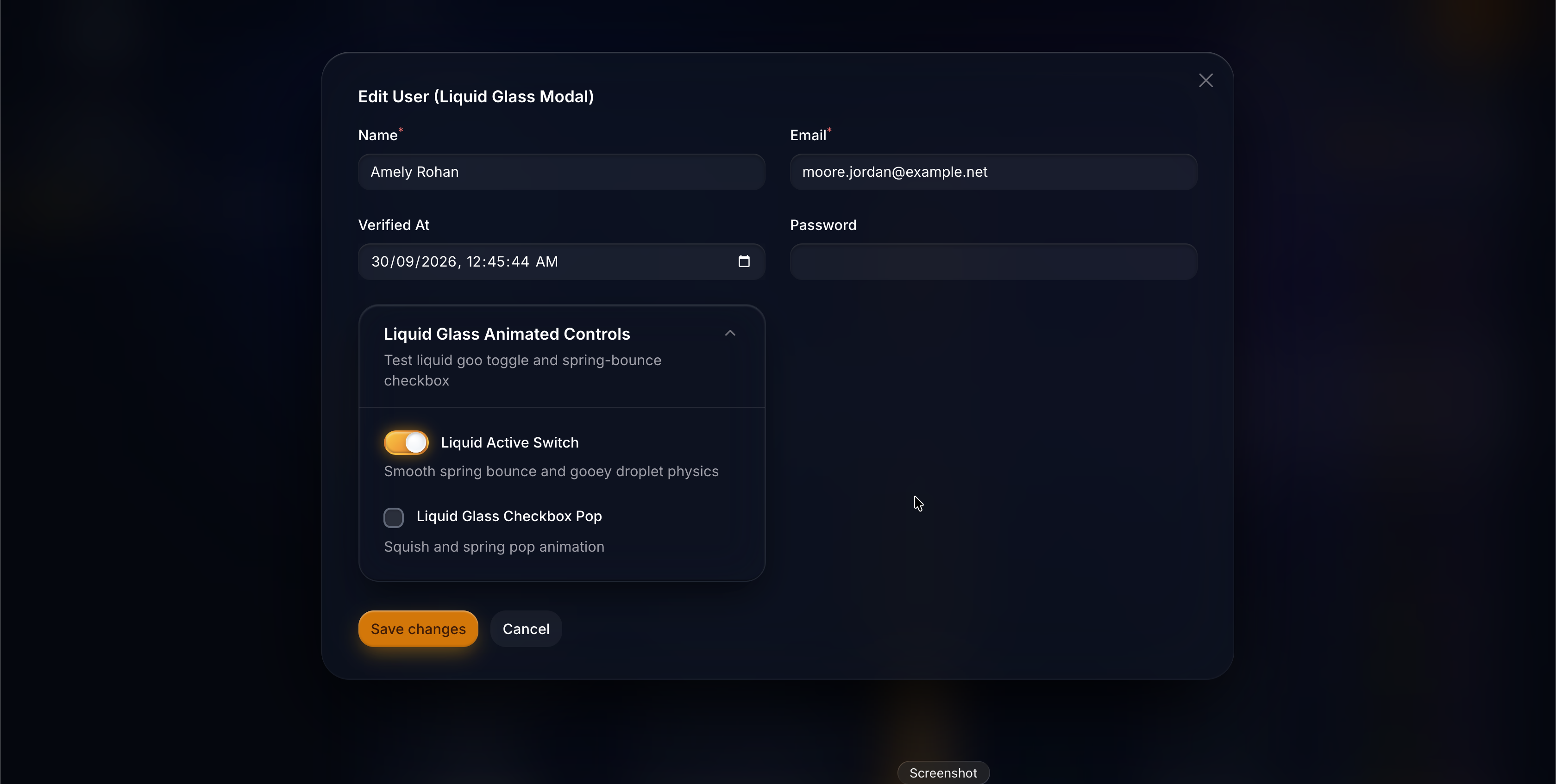 Edit User Modal - Dark Mode