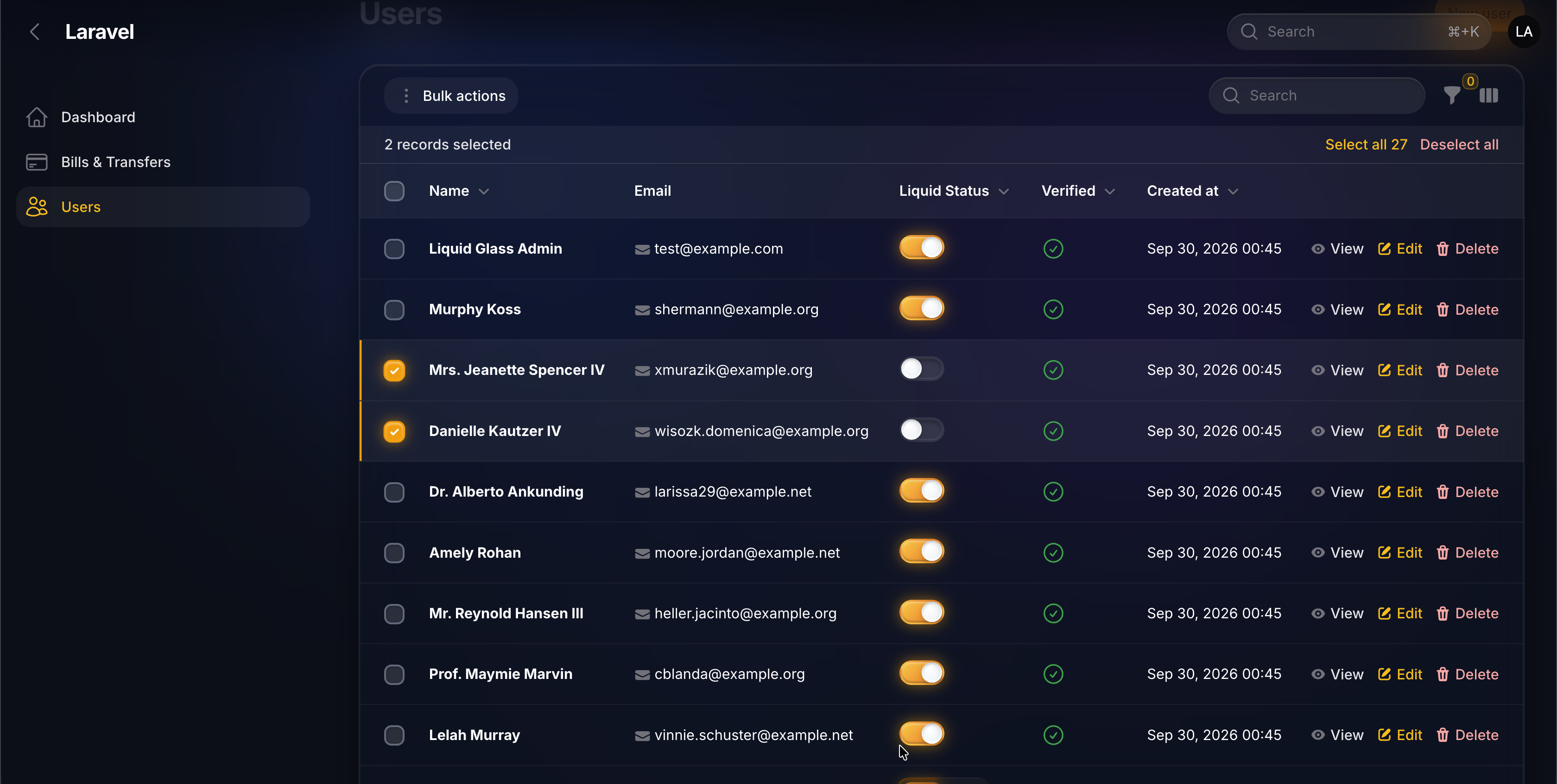 Users Table - Dark Mode